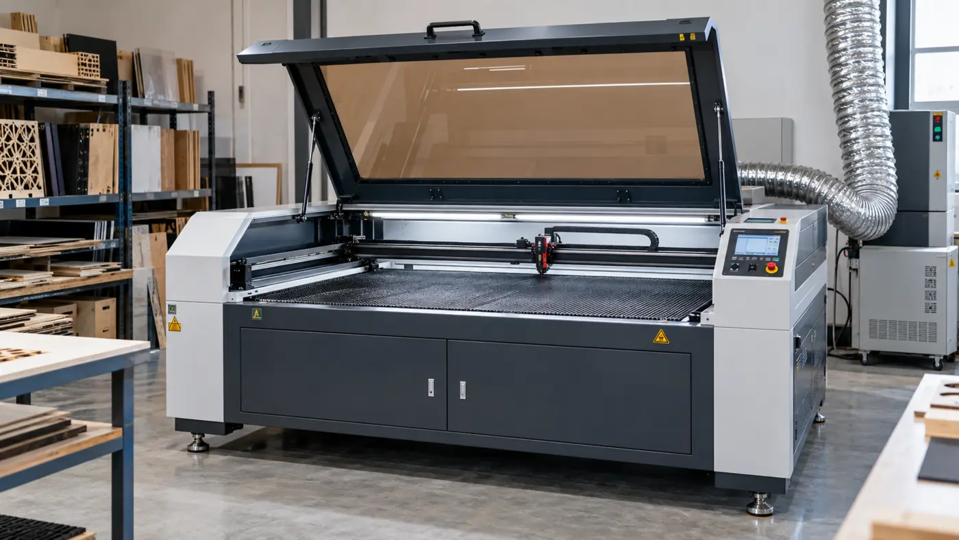 Elmarwa CO₂ laser cutting machine in the workshop
